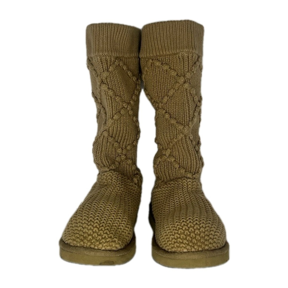 UGG Camel Argyle Knit High Boots Womens Size 7 5879 Tall Pull On Brown